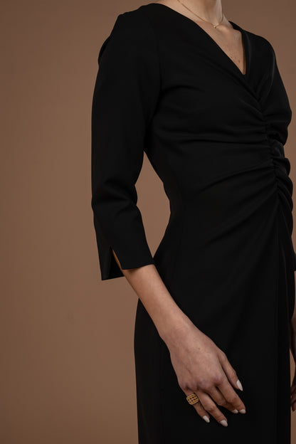 Gathered Midi Dress With Long Sleeves