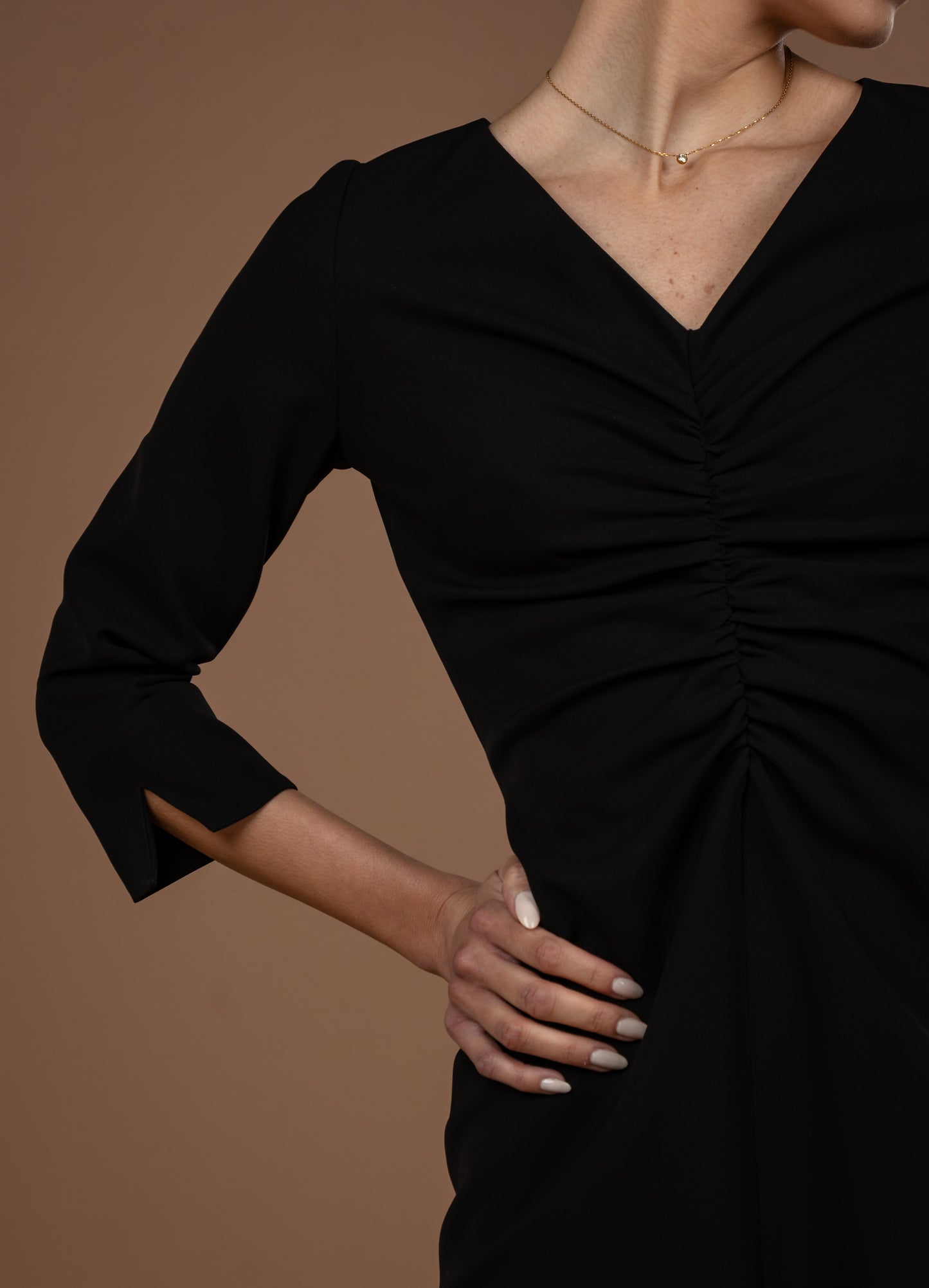 Gathered Midi Dress With Long Sleeves