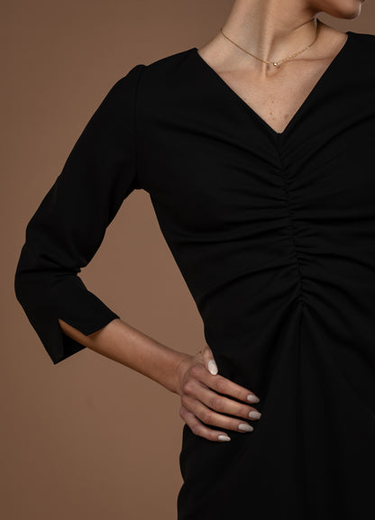 Gathered Midi Dress With Long Sleeves