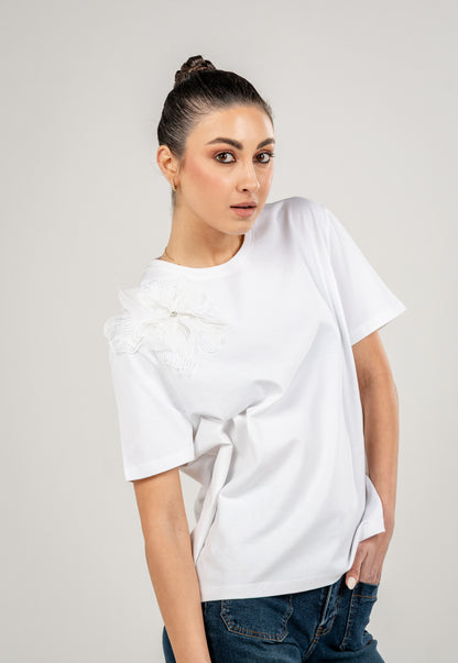 Basic T-Shirt With Flower appliqué