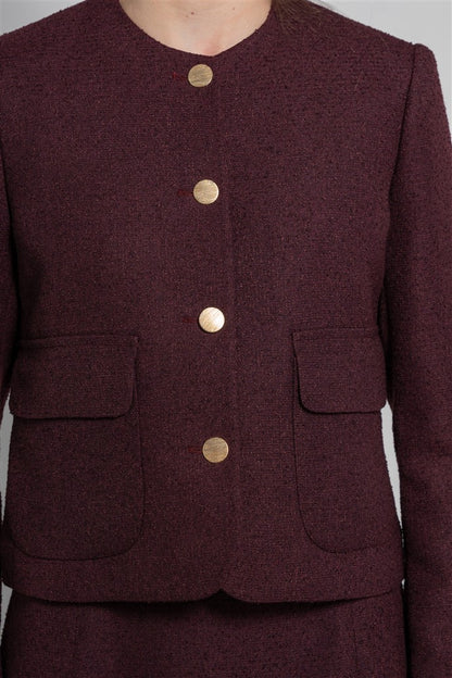Short Tweed Jacket with a Round Neckline, Patch Pockets and Metal Buttons