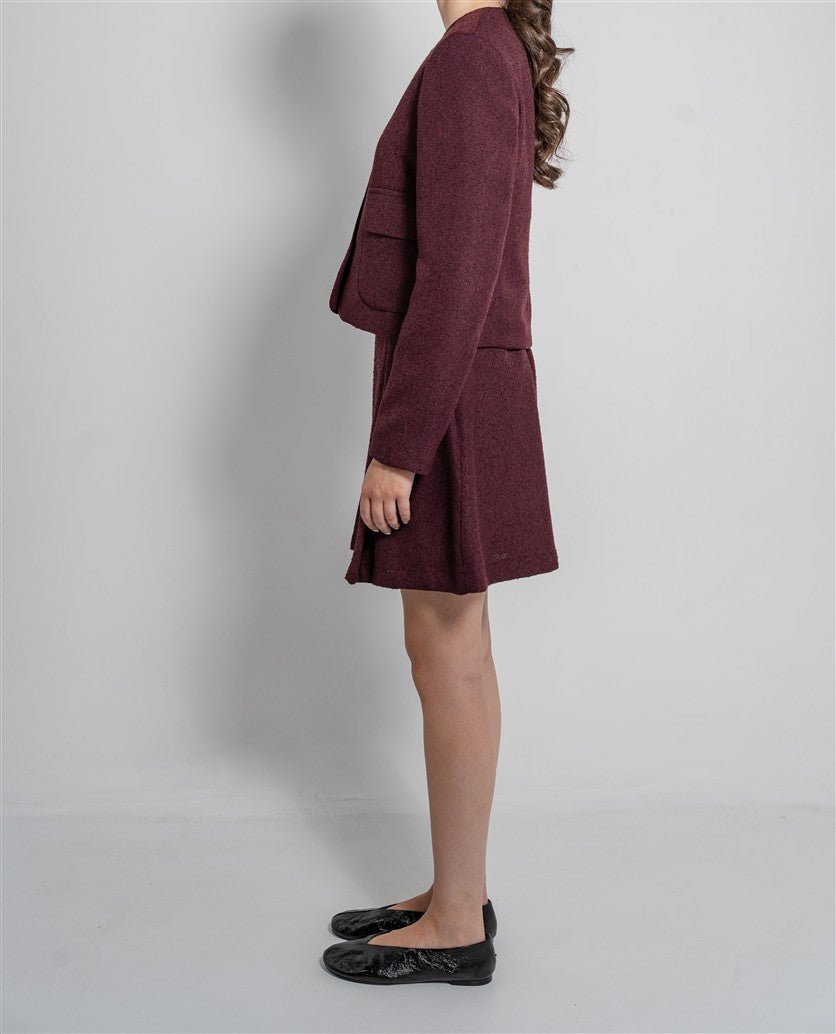 Short Tweed Jacket with a Round Neckline, Patch Pockets and Metal Buttons