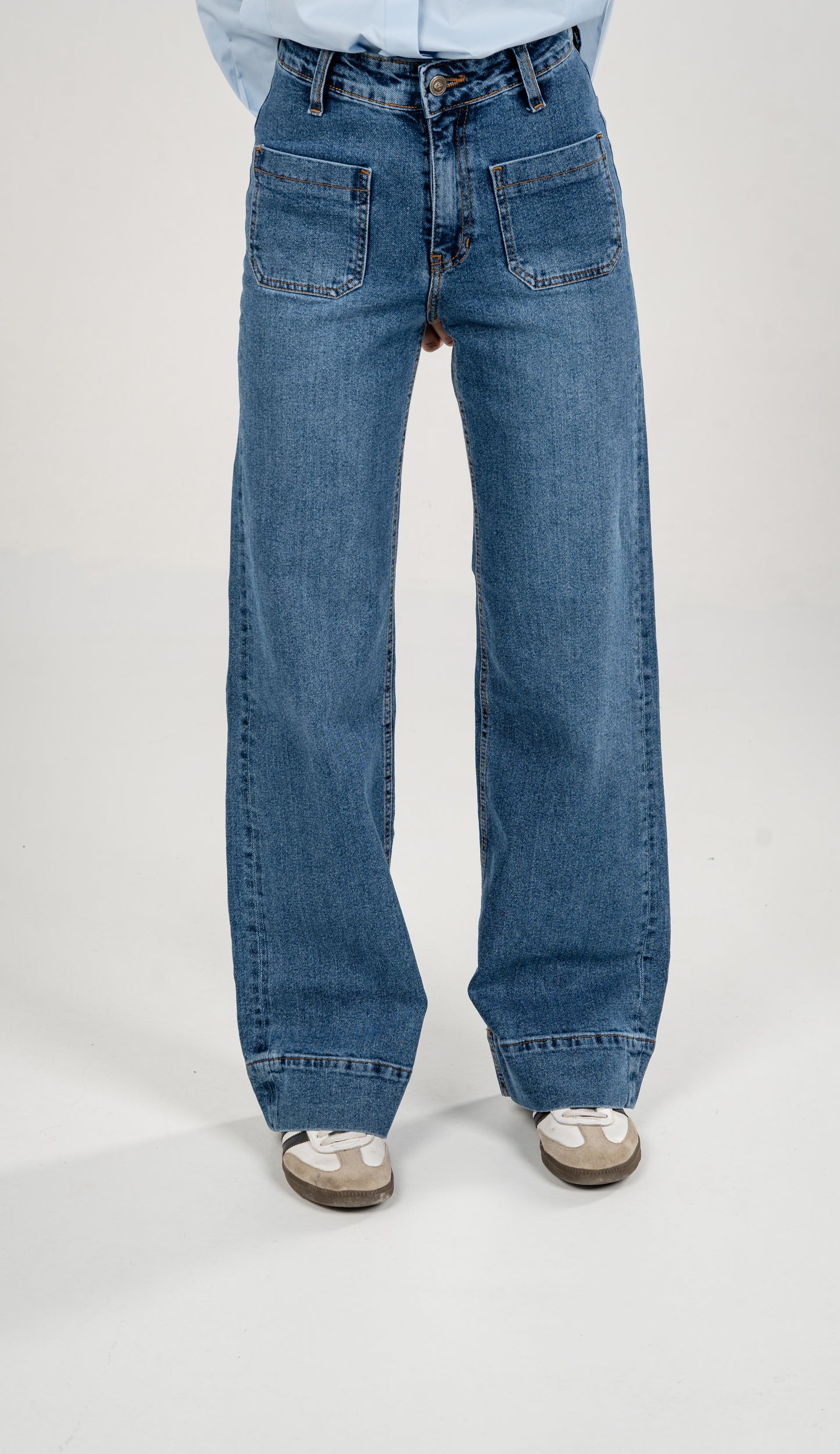 Wide Leg Marine Jeans With Pockets