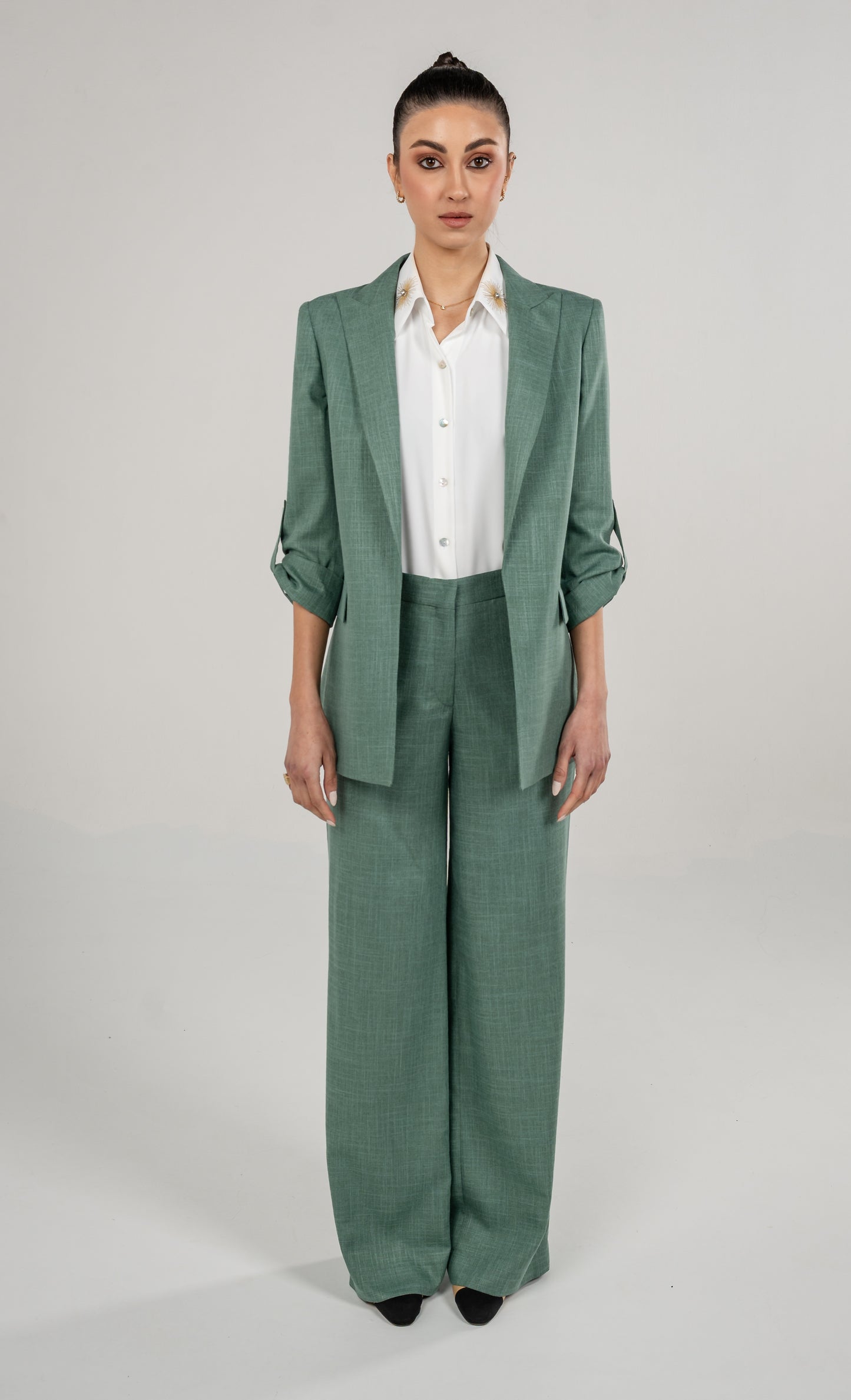 Rolled Up Sleeves Blazer Peak Lapel